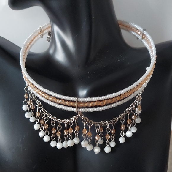 N1254 Beaded Layered Dangle Memory Wire Choker - Picture 7 of 9